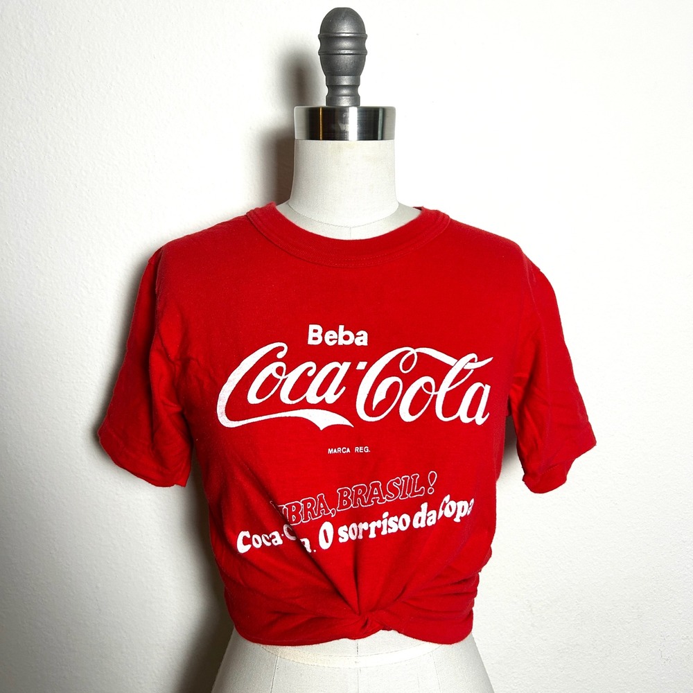Malwee Red Cotton Vintage 1970s Brazilian Coca-Cola Graphic Tee Women Size 46